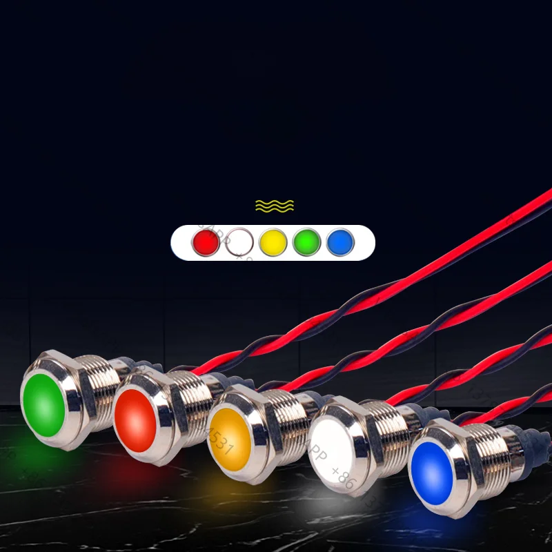 10pcs 6 8 10 12 19 22mm Waterproof LED Metal Indicator Light Signal Lamp with 15cm wire 3v 6v 12v 110v