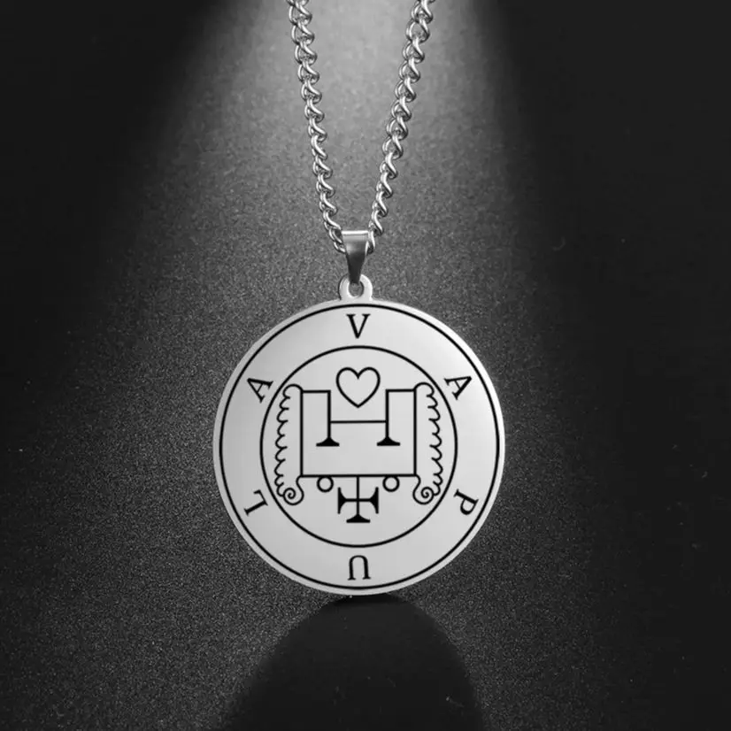 LIKGREAT Lesser Key of King Solomon Occult Sigil 72 Demon Charm Medalion Necklace for Men Women Stainless Steel Magic Talisman