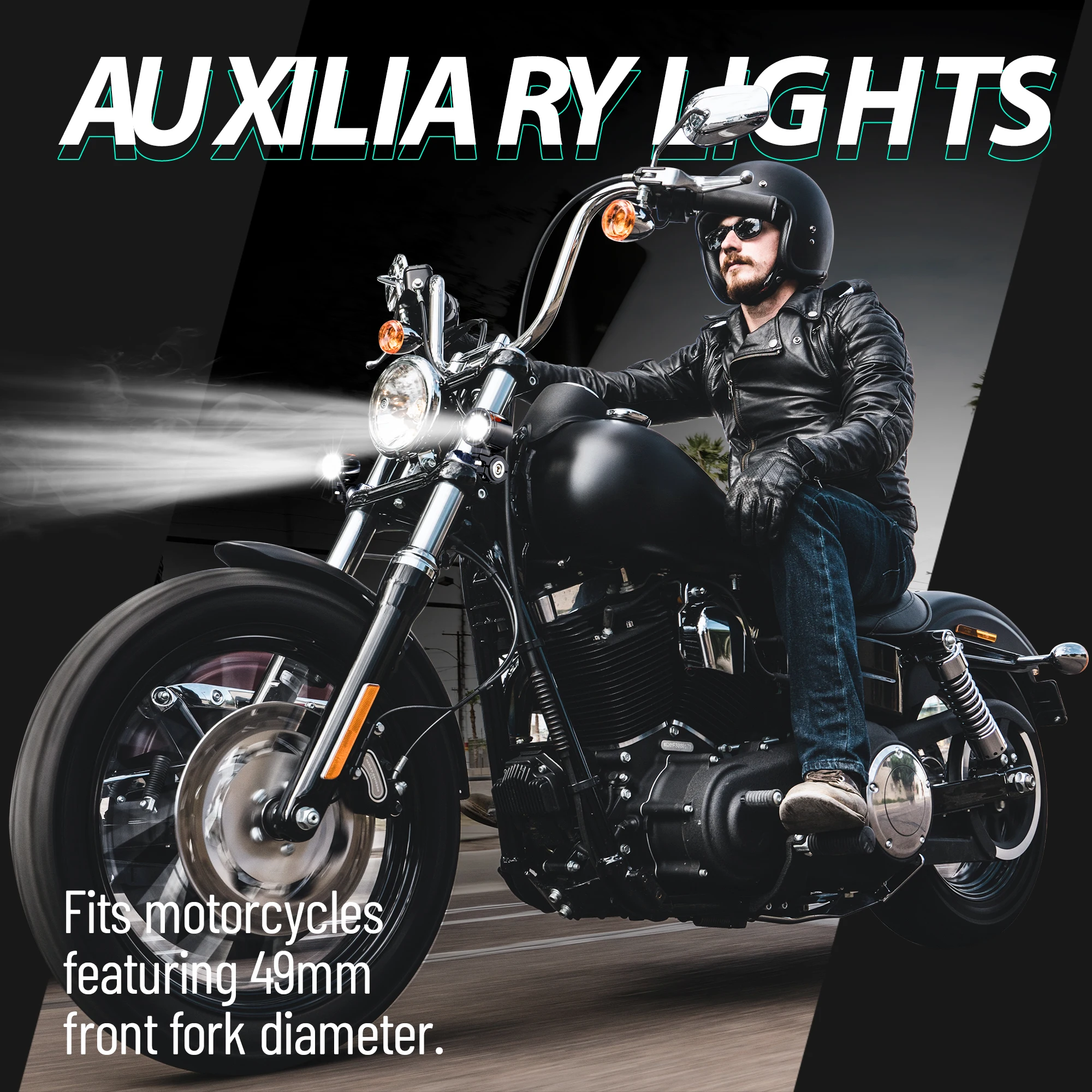 A Pair Motorcycle Auxiliary Lights Led Spotlight Fog Light with Mount Brackets for Harley 49MM Front Fork 72W Waterproof