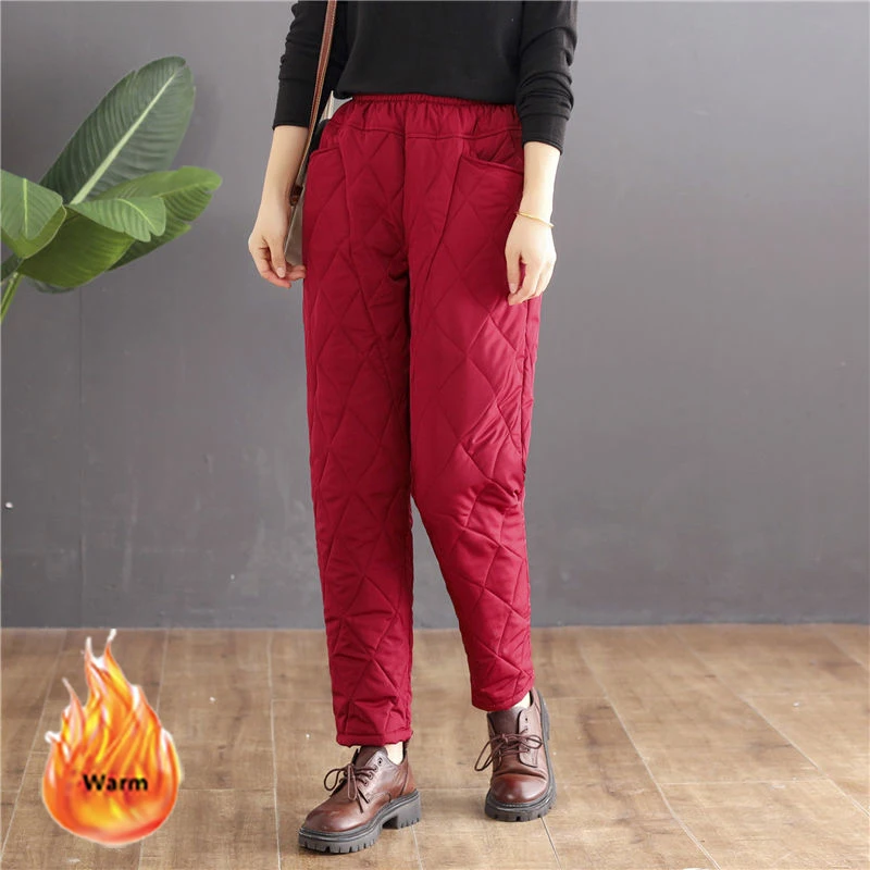 

Casual Cotton Down Straight Pants Women Warm Vintage High Waist Winter Pantalones Snow Wear Thick Korean Baggy Sweatpants M-2xl