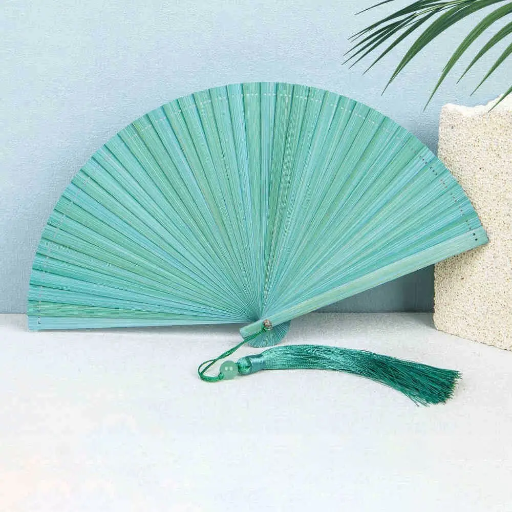 Chinese Style Solid Color Bamboo Fan Exquisite Retro Tassel Folding Fan with Random Tassel Portable Elegant Handheld Fans
