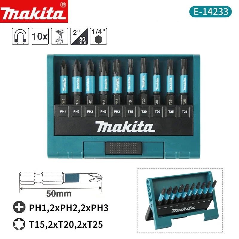 Makita-Juego de destornilladores, brocas eléctricas cruzadas hexagonales, combinación de E-14227, E-14211, accesorios para herramientas eléctricas