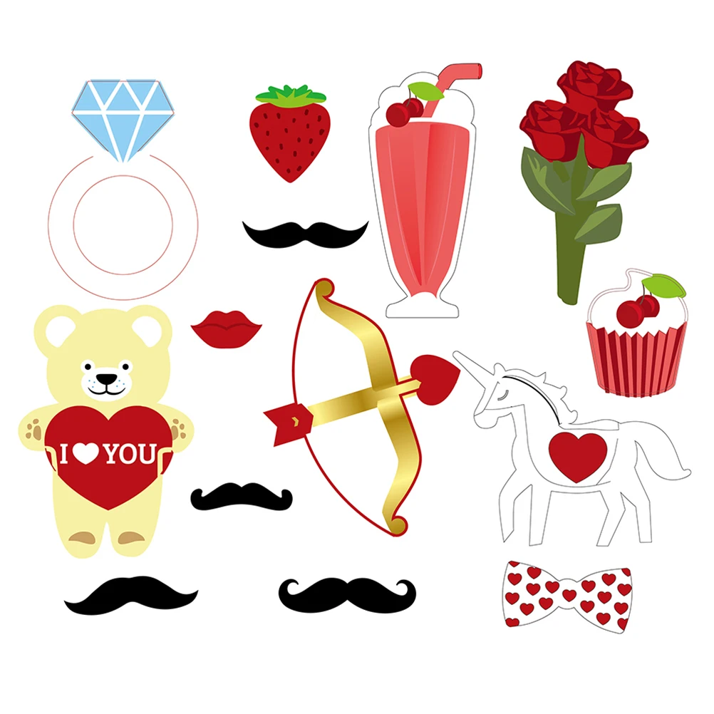 

35Pcs Love Photo Props Wedding Party Selfie Accessories Valentine Day Colorful Fun Background Decorations Creative Photo
