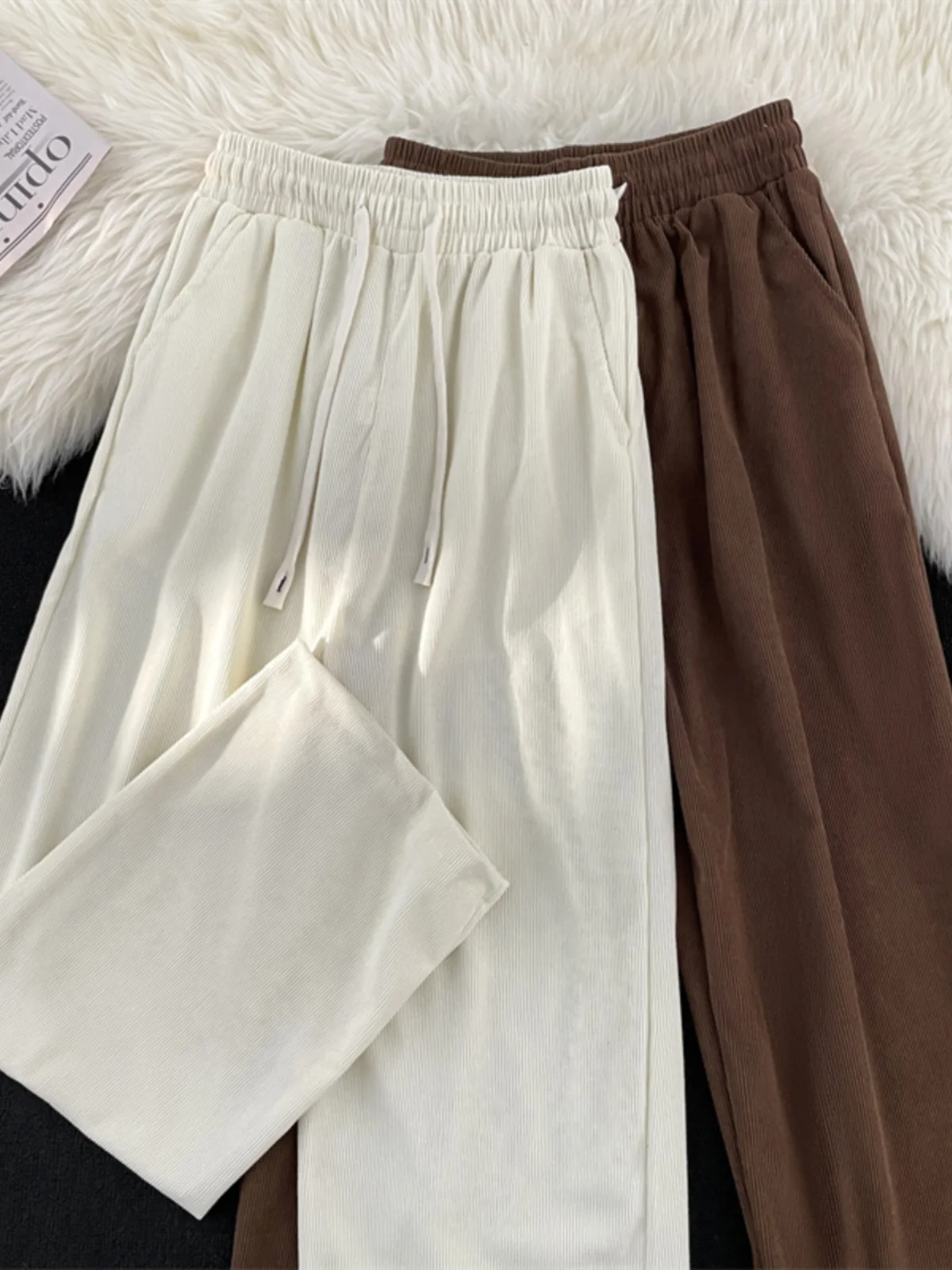 

Мужские вельветовые спортивные брюки осенне-зимние повседневные свободные прямые брюки на шнурке для пар, молодежные активные базовые однотонные спортивные штаны