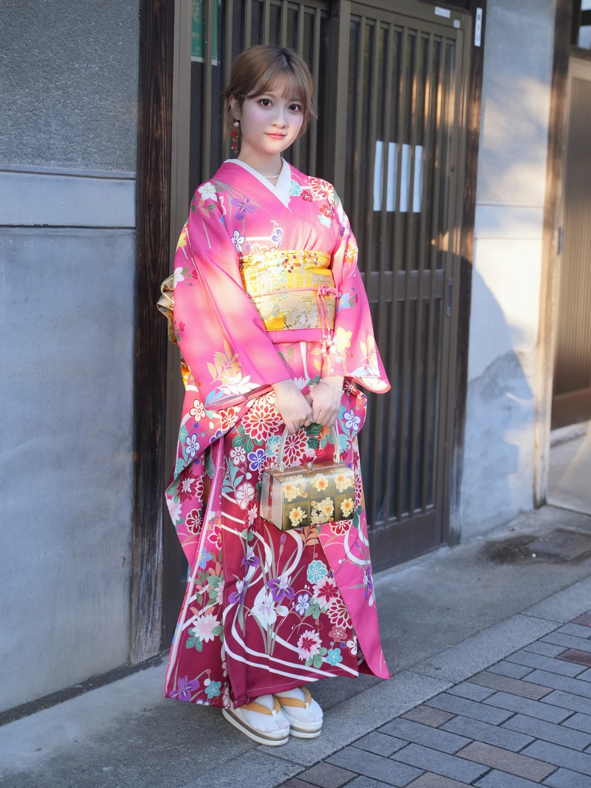 Japanese Traditional Furisode Kimono Adult Ceremony Annual Meeting Formal Wear Suit Large Vibration Sleeve Version Anti-Wrinkle