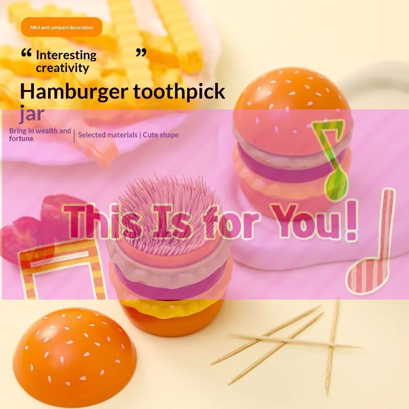 【HMA】Hamburger Toothpick Holder Cotton Swab Jar ABS Toothpick Can Storage Decoration Ornament Gifts Cute Home Desktop Organizer