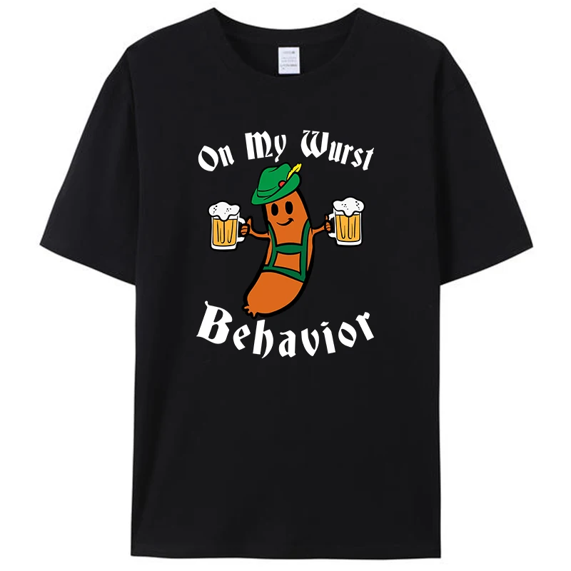 Oktoberfest On My Wurst Behavior Funny German Beer Men Women T-Shirt Clothing Funny Bratwurst Tee Shirts Streetwear Novelty Gift