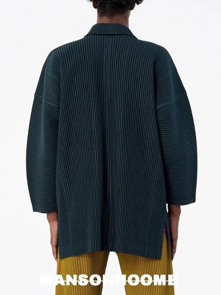 Miyake Pleated Cardigan Single Buttom Long Jacket Men Smart Causal Designer Loose Coats