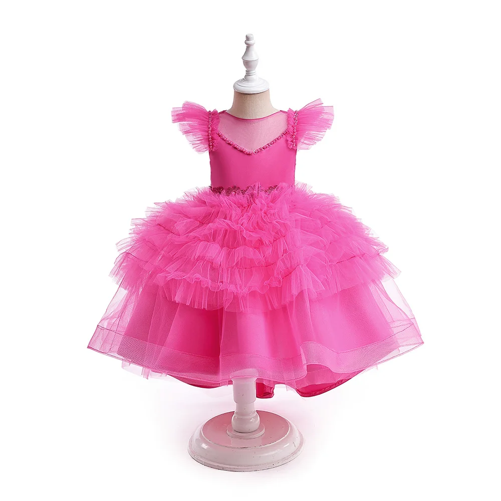 

Pink Trailing Girls Princess Dress Elegant Kids Fluffy Evening Party Dresses For Girls Birthday Wedding Gown Children Costumes