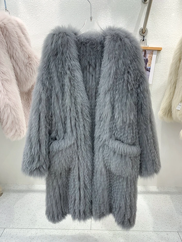 

2022 Super Hot Winter Warm Real Natural Fox Fur Knited Coat Women Winter High Quality Luxury Fur Jacket Plus Size Female Vest