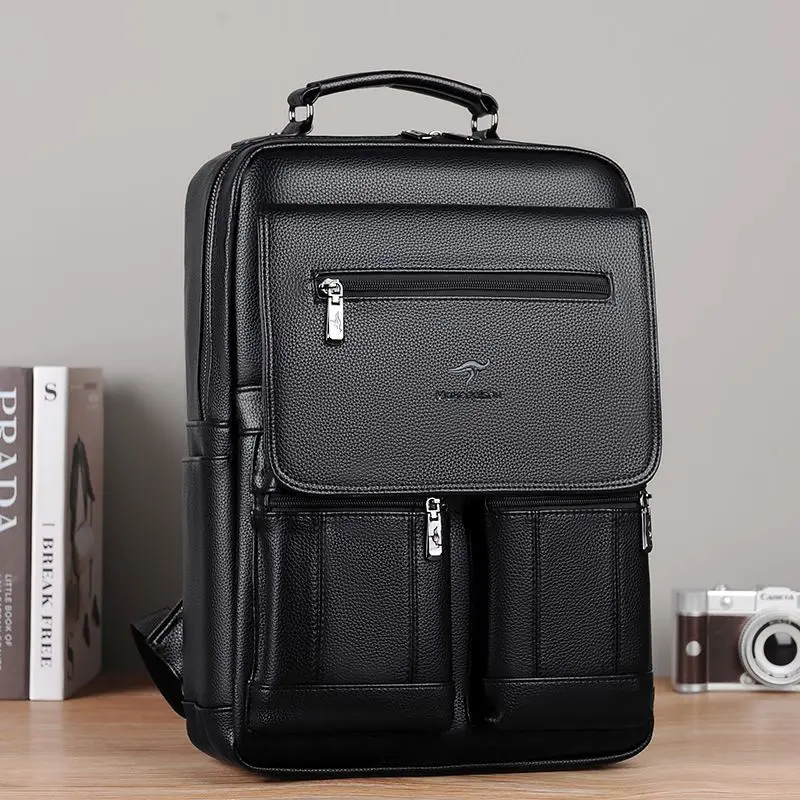 New retro designer multi pocket leather backpack for men multifunctional computer bag with USB Schoolbag business travel Mochila