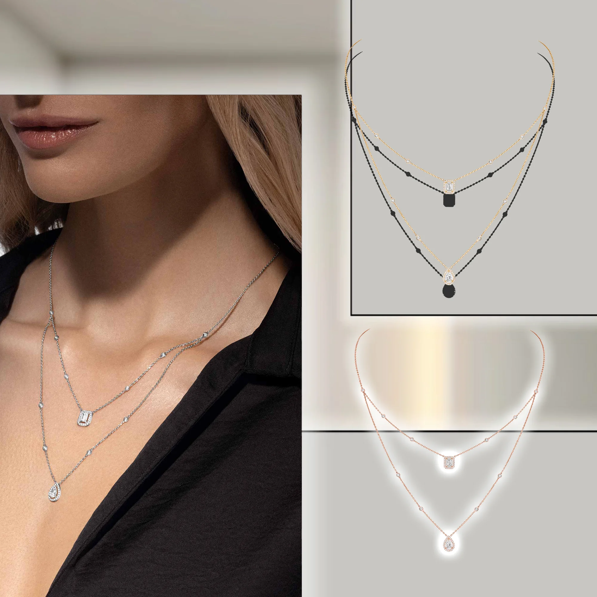 

Elegant layering effect French sterling silver necklace S925 women's necklace Valentine's Day gift for wife My Twin