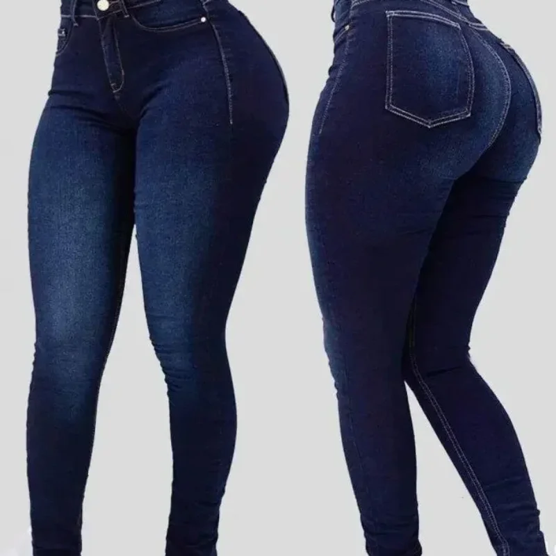 

Женские обтягивающие джинсы-карандаш с высокой талией, винтажные длинные брюки, узкие прямые брюки, модные повседневные брюки