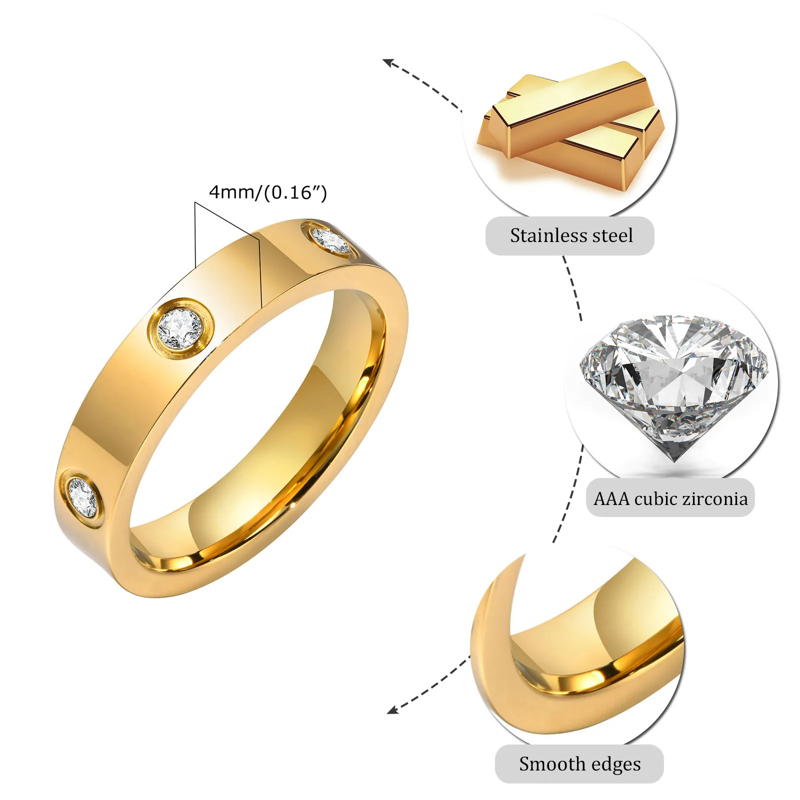 

18K Gold Plated Stainless Steel Ring for Men Women,Wateproof Crystal Zircon Wedding Ring Engagement Ring,Anniversary Gift
