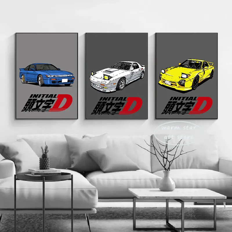 Initial D Poster Anime Initial Drift Car AE86 TAKUMI Jdm Car Wall Art Kawaii Room Decor Quality Canvas Painting Home Decoration