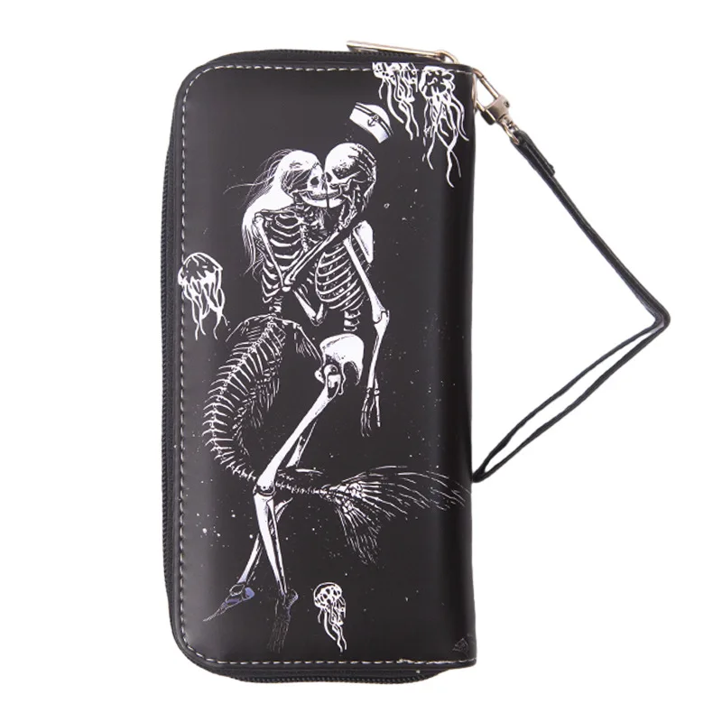 Billeteras de calavera para hombre y mujer, carteras largas de Halloween con patrones de Calavera, monederos de diseño Unisex