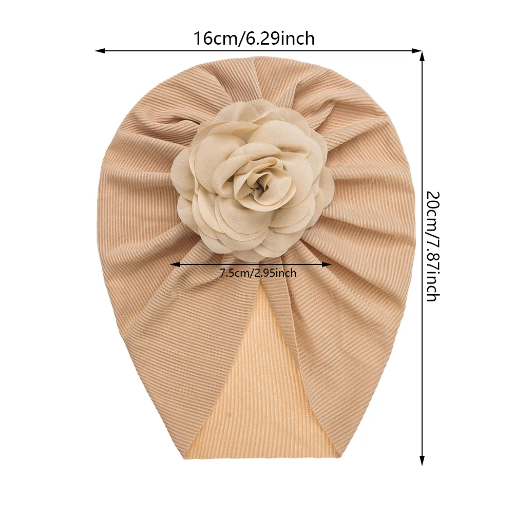 Organza Flower Baby Girls Turban Hats Thin Ribbed Knit Caps Newborn Infant Headwraps Kids Headwear Bohemia Hospital Headdress