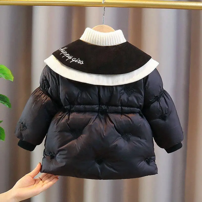 Girls Coat Jacket Cotton Windproof Outwear 2025 Black Warm Thicken Velvet Winter Skiwear Children's Clothing