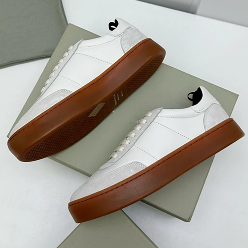 Dave&Di Minimalist Women's Shoes Vintage Color Blocking Thick Soled Training Shoes Comfortable Handmade Cowhide Shoes