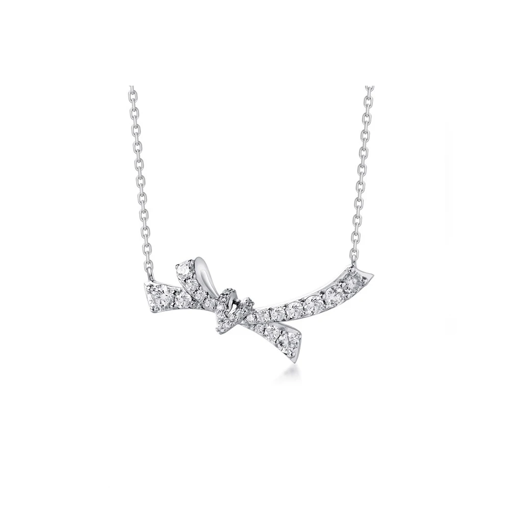 

liaoxingzhuang new PT950 Platinum necklace lab-grown diamond female bow necklace pendant female chain set bow tie