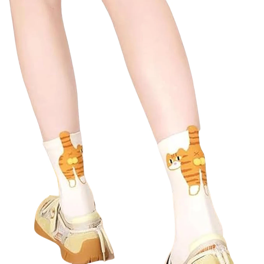 

Носки для кошек с пушистыми шариками, дышащие, удобные, необычные, хлопковые, с животными принтами, для женщин