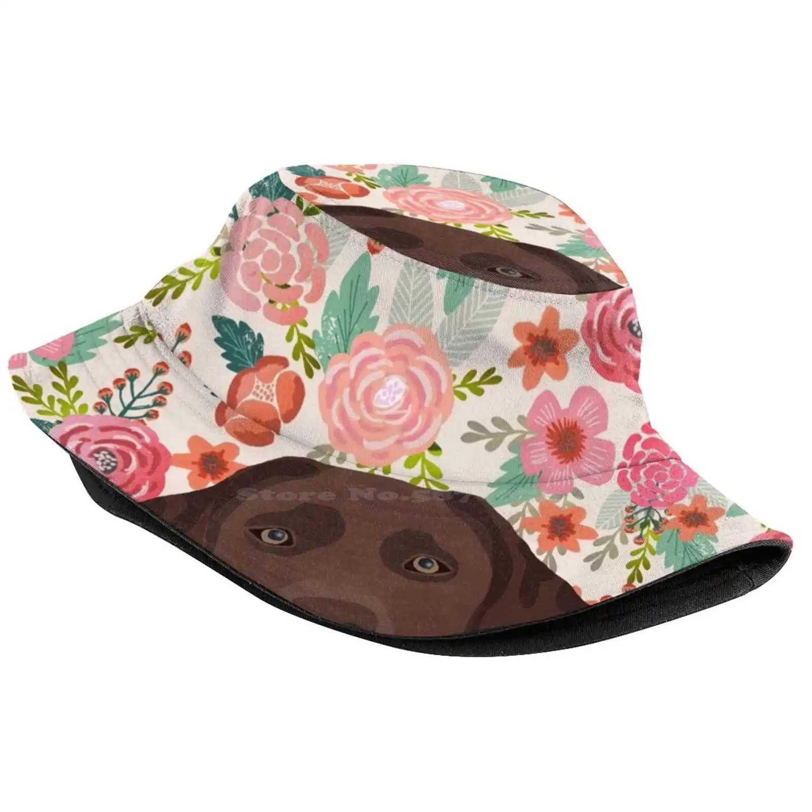 Chocolate Lab Floral Dog Head Cute Labrador Retriever Must Have Pure Breed Dog Gifts Sun Cap Fisherman Hat Bucket Hats Floral