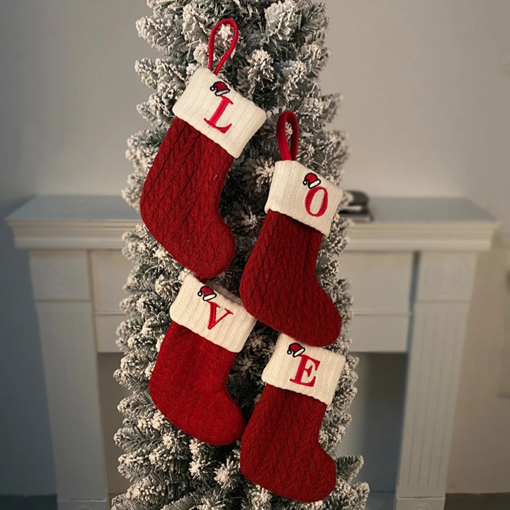Gestrickter Weihnachtsstrumpf mit Buchstaben, personalisierte Initialen, Weihnachtssocke, Kamin-Hängedekoration, Urlaub, Party, Geschenk, Heimdekoration
