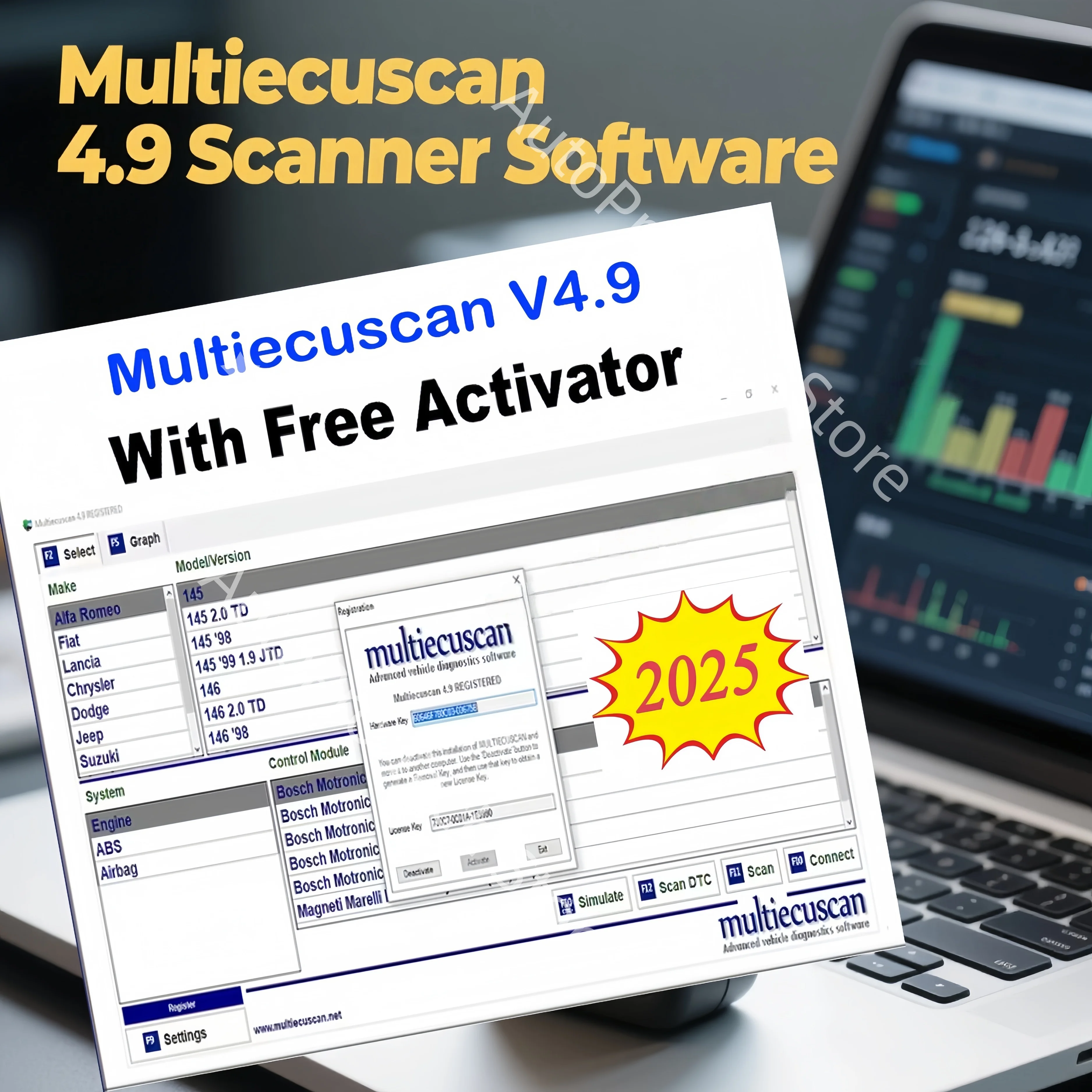 2025 hot ! Multiecuscan V4.9 For Fiat/Chrysler/Dodge/Jeep/Suzuki Scanner Software 4.9 Work With ELM327 / OBD II Diagnostic Tools