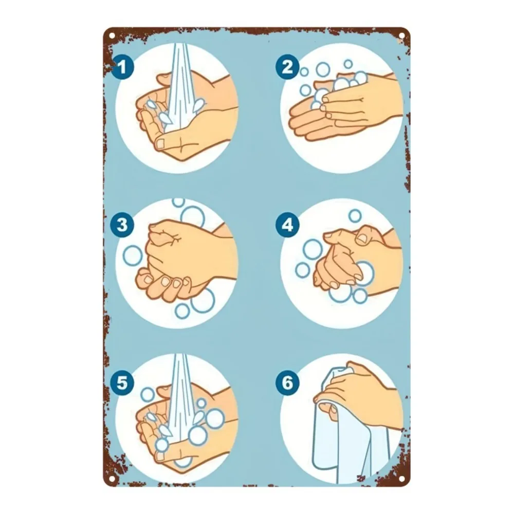 Vintage Handwashing Steps Guide Iron Sign Metal Plaque Bathroom Wall Decor Home Public Area Hygiene Poster 8x12 Inch Easy Hang