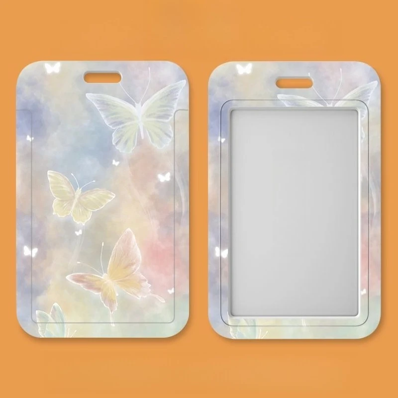 Butterfly Student Bus Card Meal Card Protection Case for Kids Gift Women Badge Holder Keychain Boy ID Card Holder Door Card Case