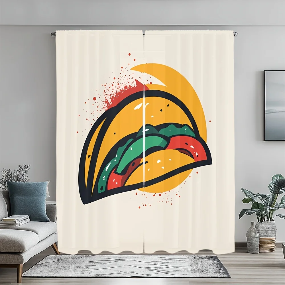Funny Taco Food Print Curtains, Mexican Cuisine Art Drapes for Kitchen Dining Room, Cute Fast Food Window Treatment Home Decor