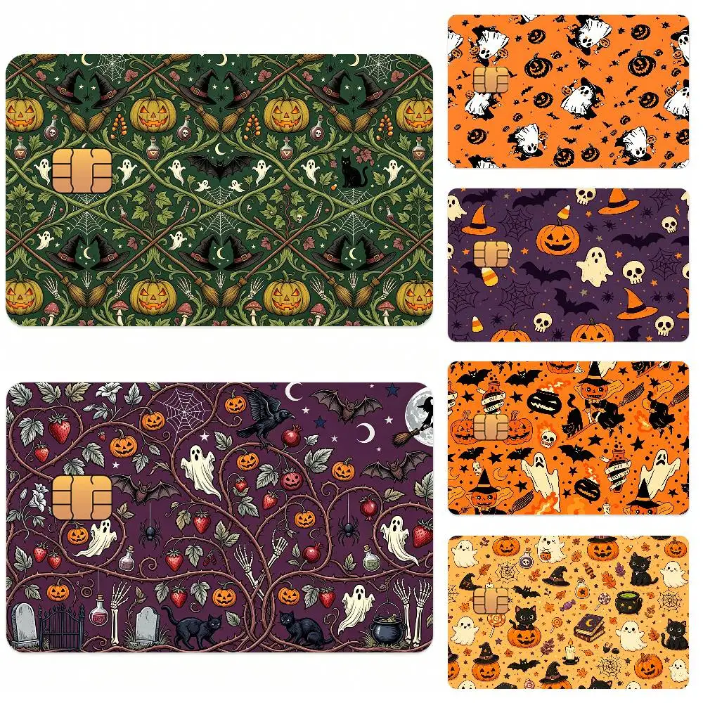 Halloween Jack-o-lantern Wizard Cartoon Card Stickers for Bank Access Protective Waterproof Film Cover Sticker Surprise Gift