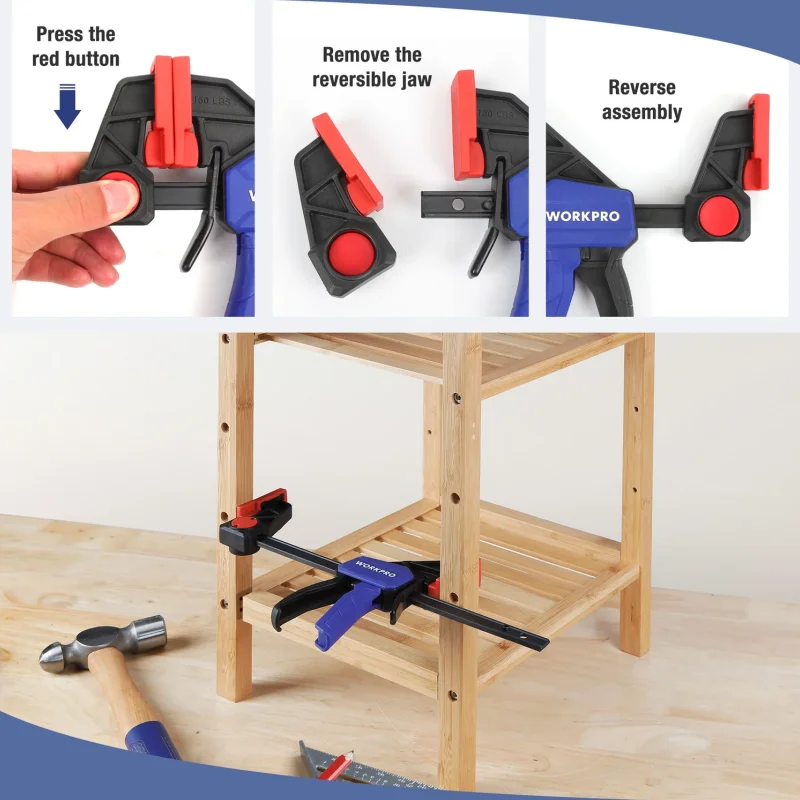 WORKPRO 2PC Ratchet Bar Clamp Set 12-Inch Quick Release and One-Handed Heavy-Duty Bar Clamp/Spreader for Woodworking