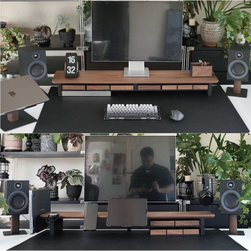 LE Computer Monitor Height Increase Stand Set Walnut Computer Desktop Display Rack Modularization Storage Shelf Office Organize