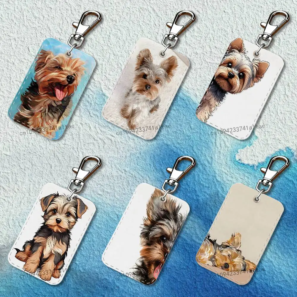

Yorkshire Terrier Dog Rectangle Card Case Leather Card Holder Keychain Key Ring Transportation Card Case