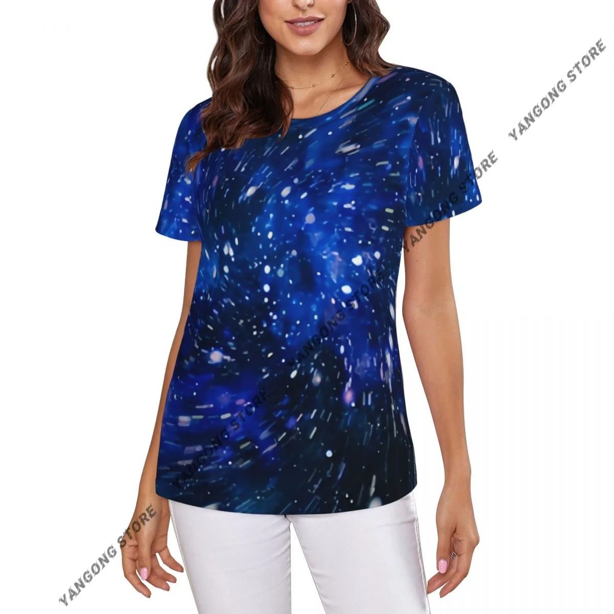 T Shirt Women Deep Space Star Field Tee Shirt Casual Round Neck Short Sleeve Streetwear Female T-Shirt