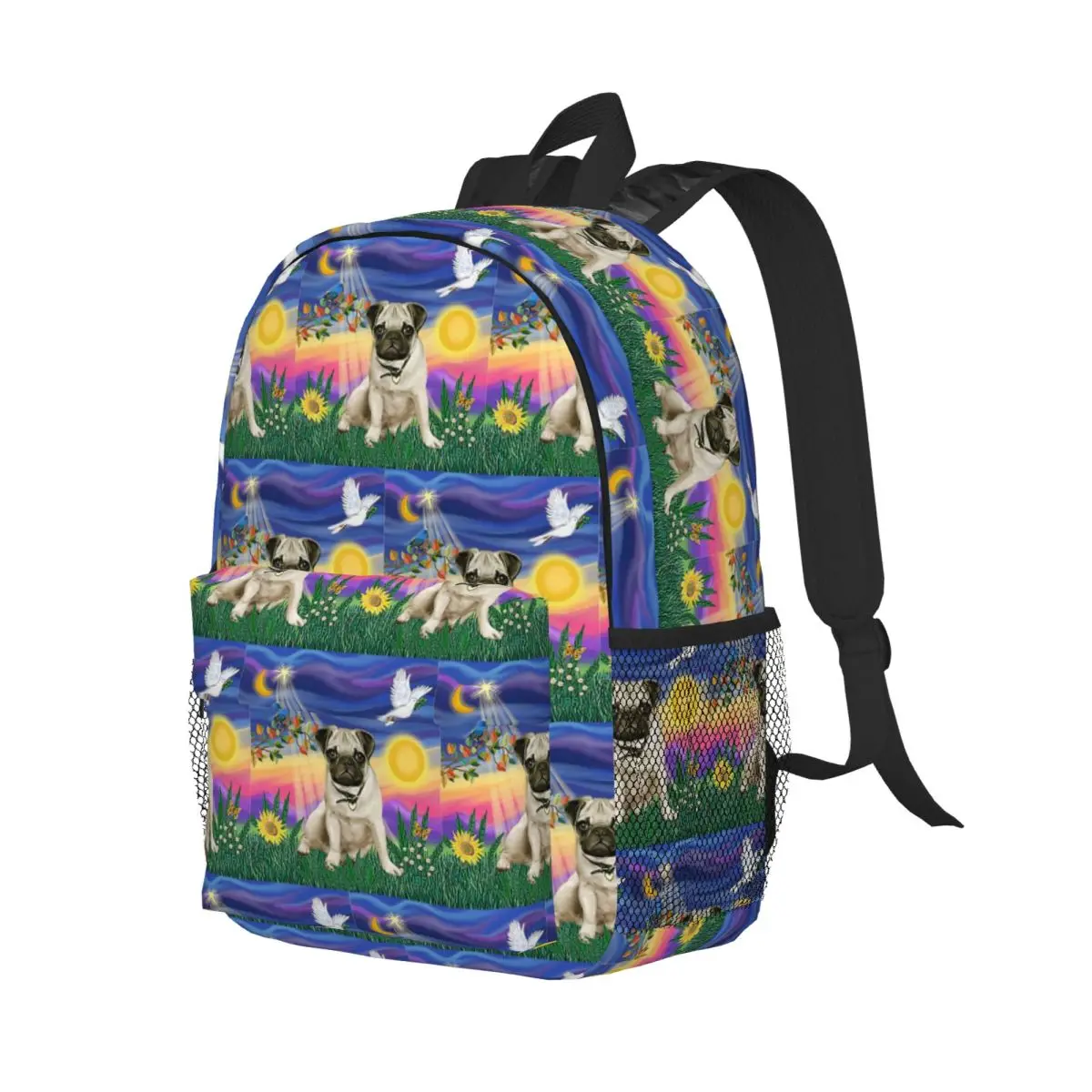 Twilight With A Pug Backpack Student Boys Girls BookBag Men Women School Bag Laptop Shoulder Bags