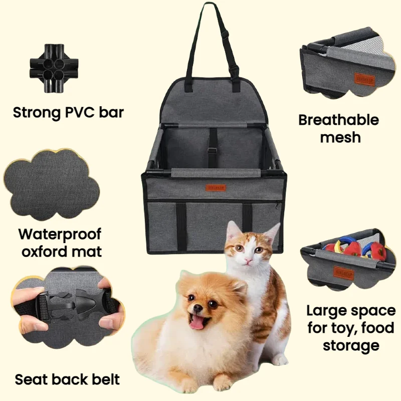 Dog Car Seats, Pet Car Seats, Puppy Portable Pet Booster Car Seats, with Safety Leash and Stable Frame, Breathable and Foldable