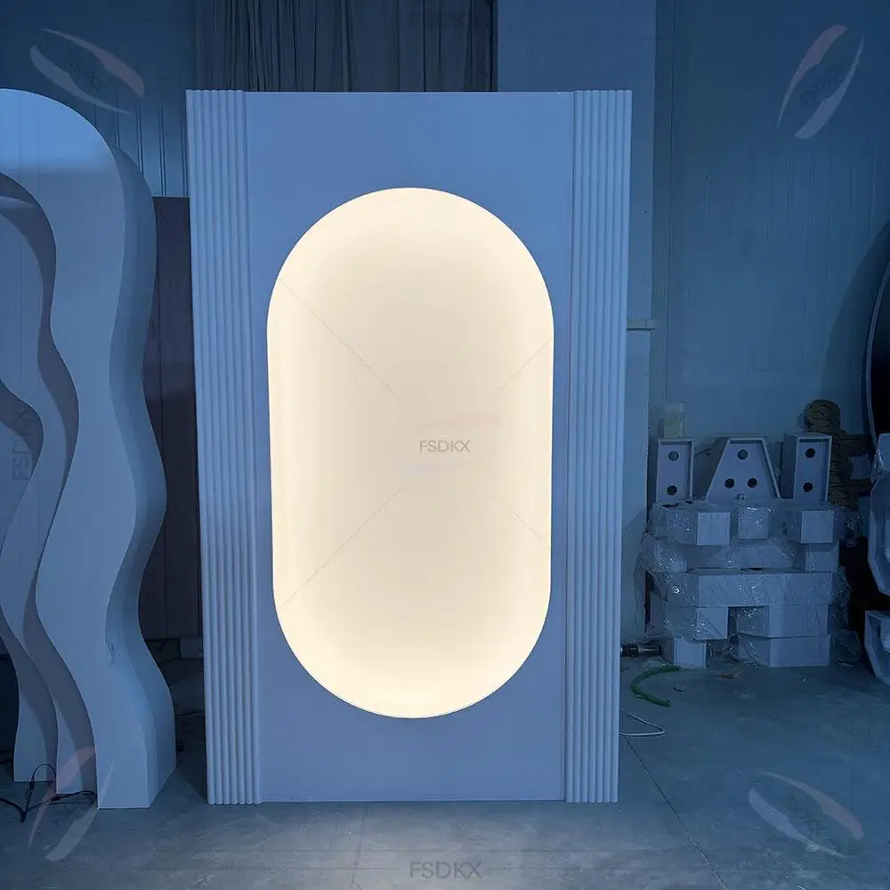 

FSDKX Custom Wedding Stage Backdrop LED Light Strip Panel Wall White Acrylic PVC Backdrop Arch Stand For Party