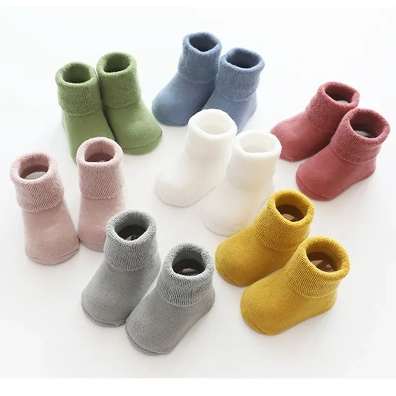 Baby Socks Thermal Cotton Anti-slip Solid Color Terry Warm Floor Socks Winter Newborn for 0-3Y Toddlers Boys Girls Stuff Socks