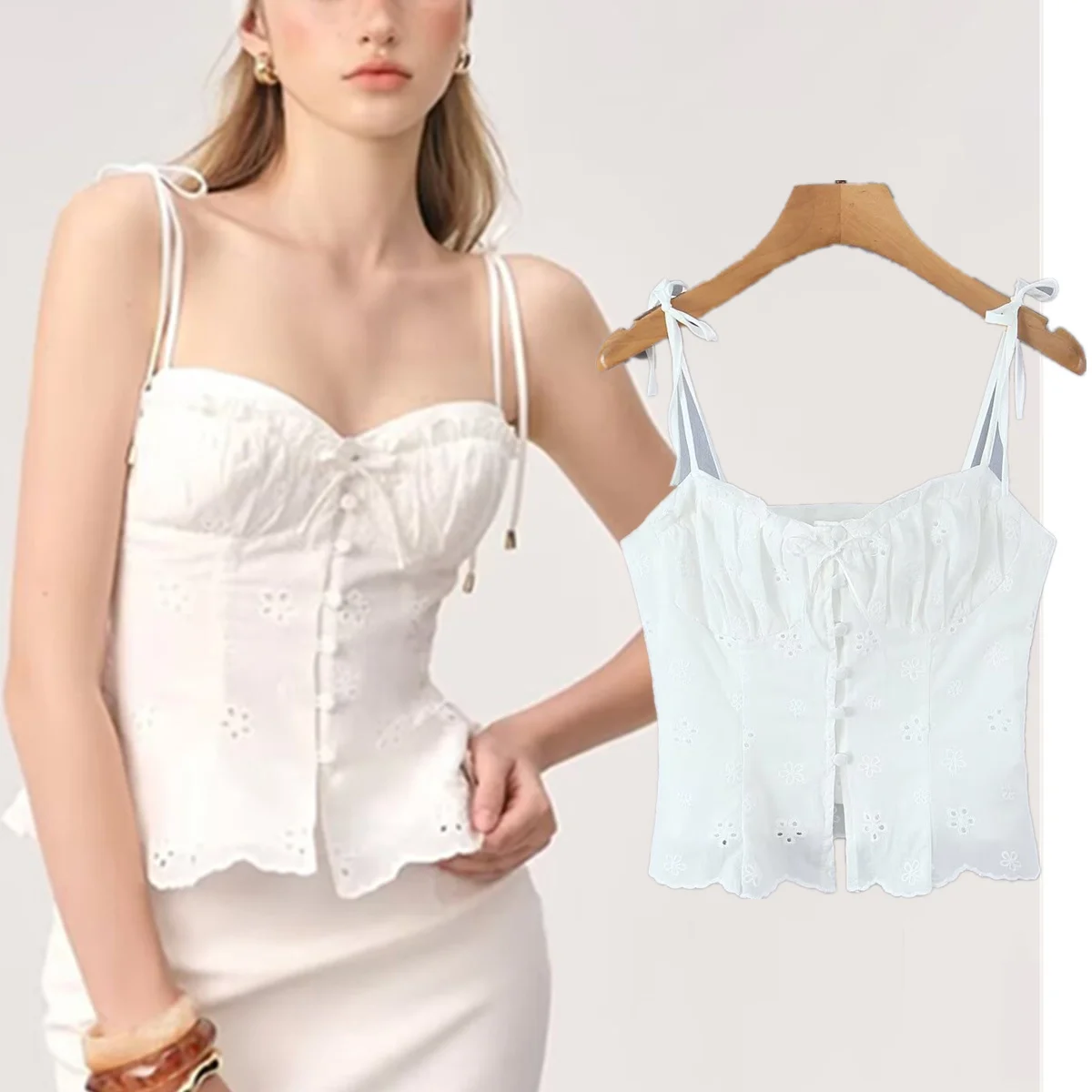 

Jenny&Dave French Fashion Ladies White Shirt Camisole 2026 Summer Slim Fit Shirts & Blouses Women's Clothes Shirts Tops
