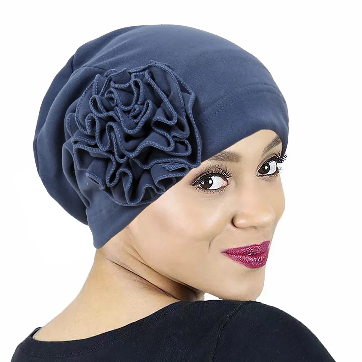 

Women New Large Flower Stretch Scarf Hat Ladies Elegant Fashion Hair Accessories Chemo Hat Women Turban Bandanas Wholesale