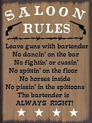 ZMKDLL Saloon Rules Western Primitive Country Rustic Retro Shabby Chic Metal Tin Sign Garage Vintage Garden House Wall Decor 12X