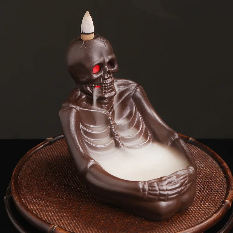 

Purple Clay Mummy Backflow Incense Burner Home Decor Creative Skull LED Light Backflow Incense Burner Gift