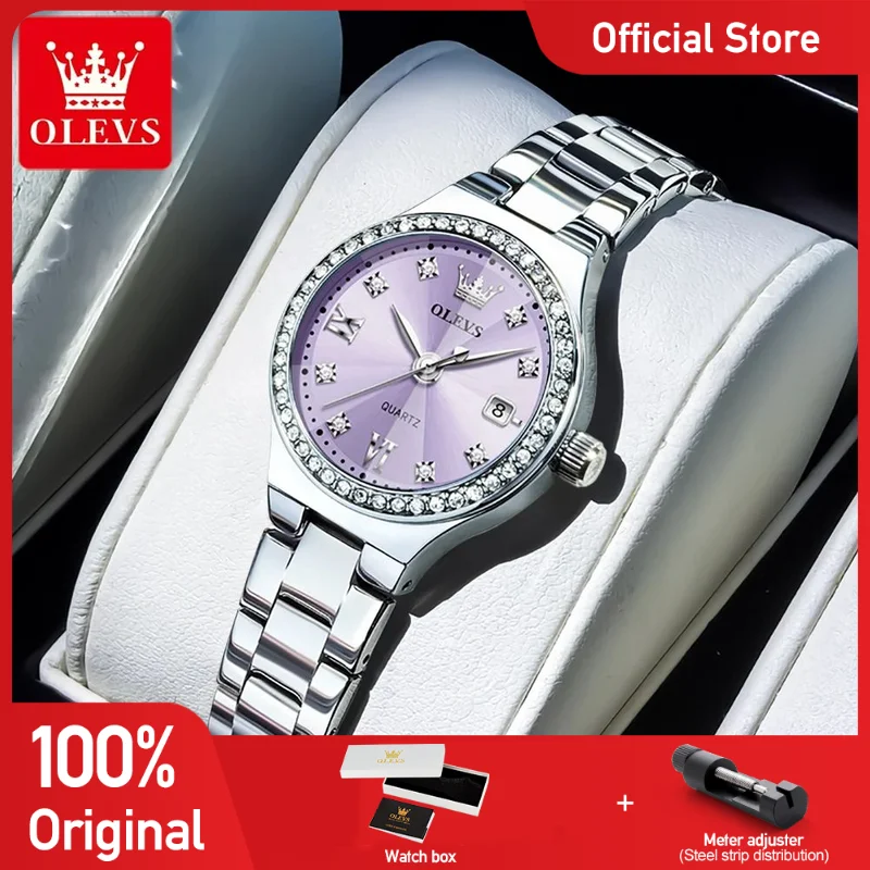 OLEVS 5628 Women Watch Luxury Elegant Quartz Watch Stainless Steel Waterproof Luminous Diamond Bezel Ladies Watch Bracelet Set