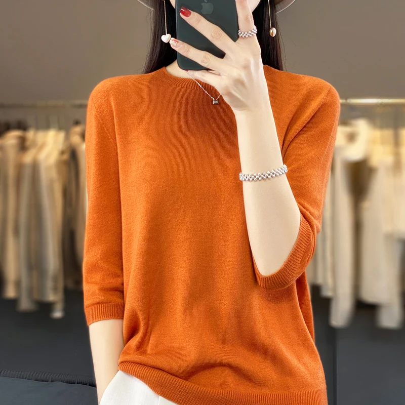 2024 New Spring Summer New Cashmere half sleeve  Women O-Neck  half sleeve Cashmere Knitted half sleeve Women