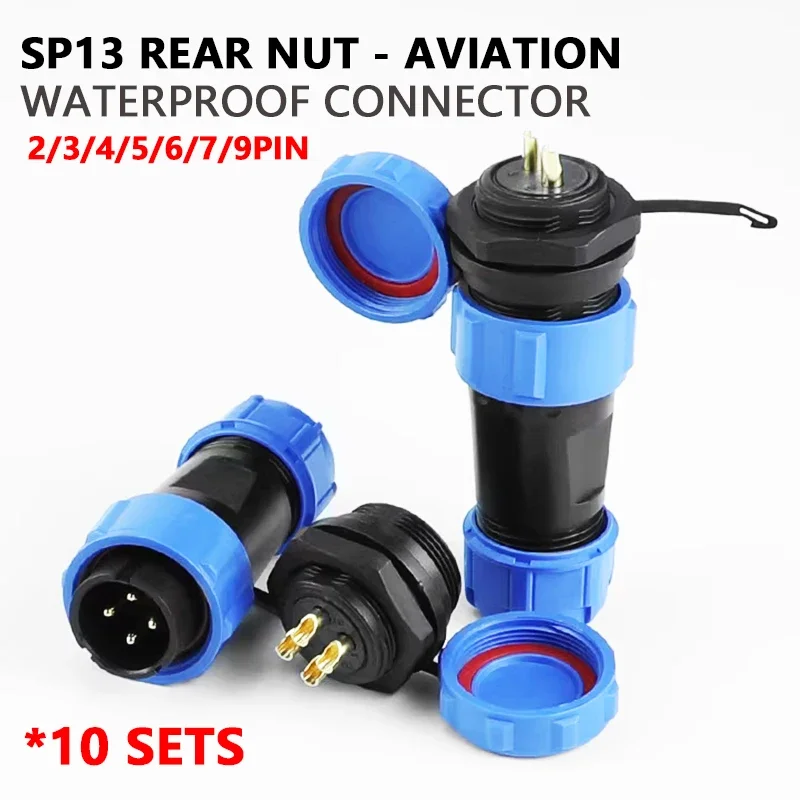 

10sets SP13 2/3/4/5/6/7/9PIN Waterproof Connector IP68 Male Plug & Female Socket Panel Mount Wire Cable Connector Aviation Plug