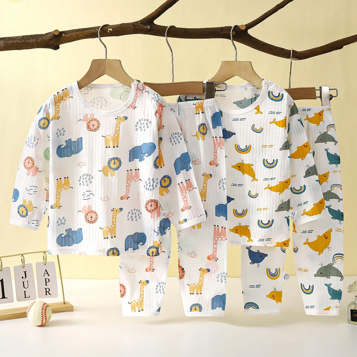 New pure cotton loungewear set summer long-sleeved pajamas thin air-conditioned clothing men's and women's children's