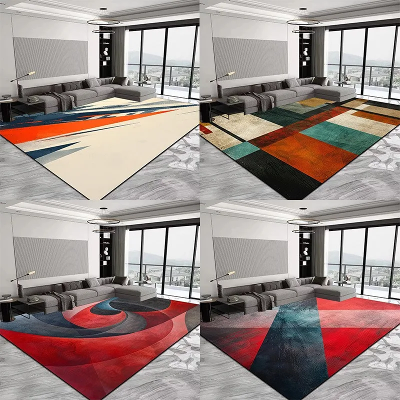 Alfombras geométricas modernas, diseño de bloques de Color, patrón de ondas abstractas, alfombras para sala de estar para decoración contemporánea del hogar