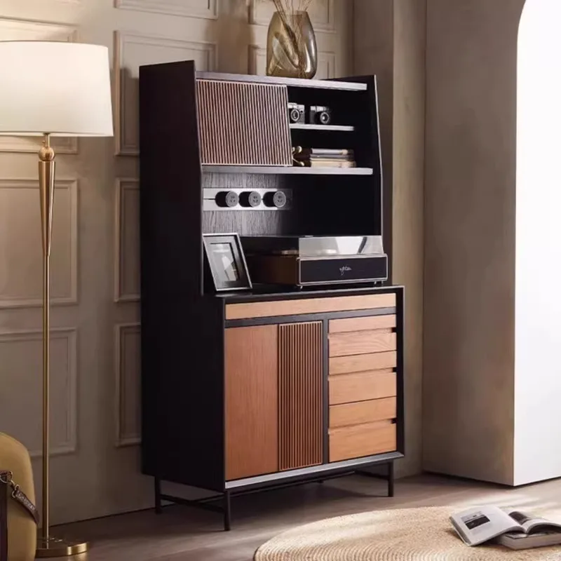 خزانة جانبية حديثة، خزانة شاي من الخشب الصلب القديم، خزانة متعددة الوظائف في العصور الوسطى، خزانة مشروبات مدمجة على الحائط #3